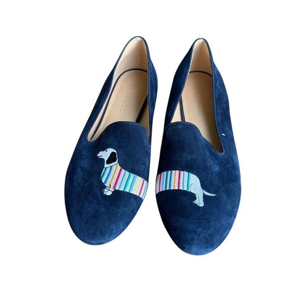Talbots RYAN EMBROIDERED SUEDE LOAFERS in navy 8.5 - Picture 1 of 8
